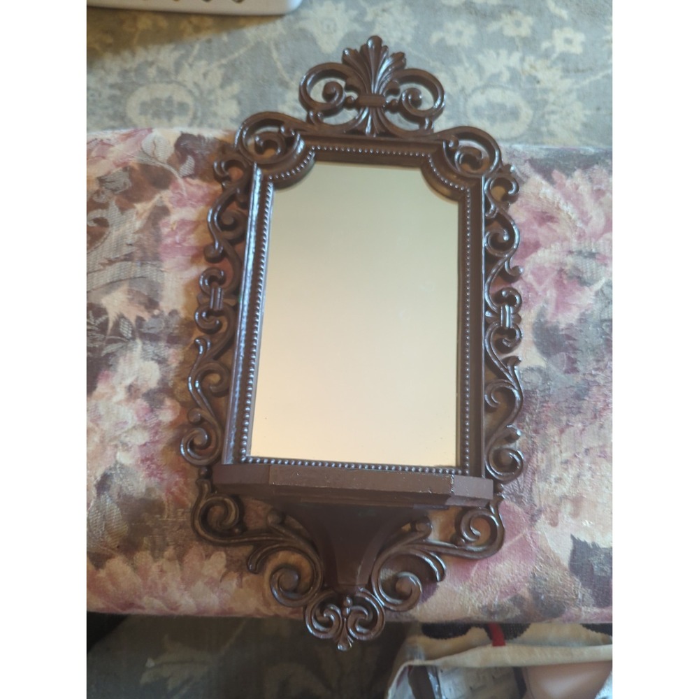 Vintage 1970 Hollywood Regency Wall Mirror Shelf Gothic MCM BOHO Painted